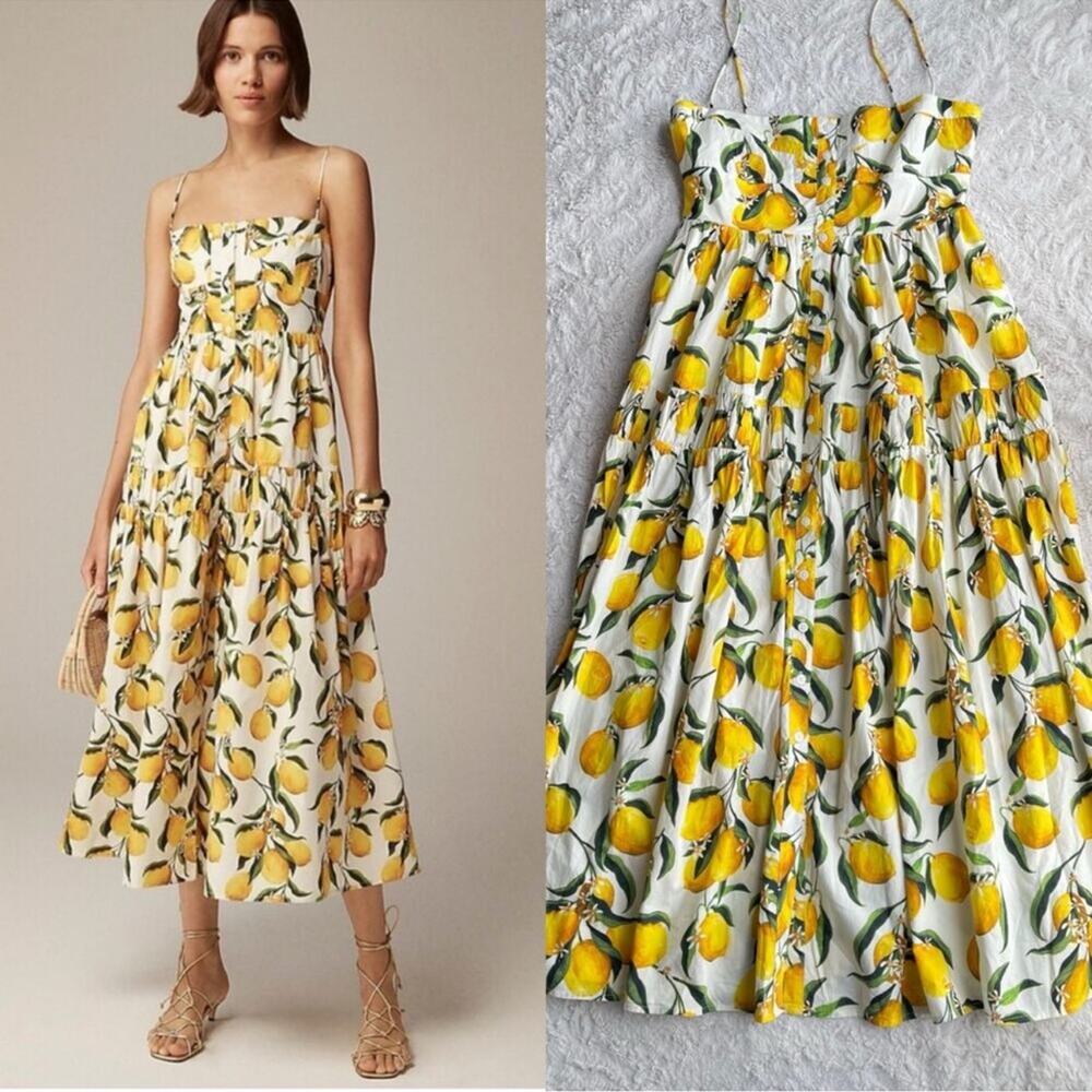🍋 J.Crew a line midi Lemon limoncello Print Sleeveless Dress 12